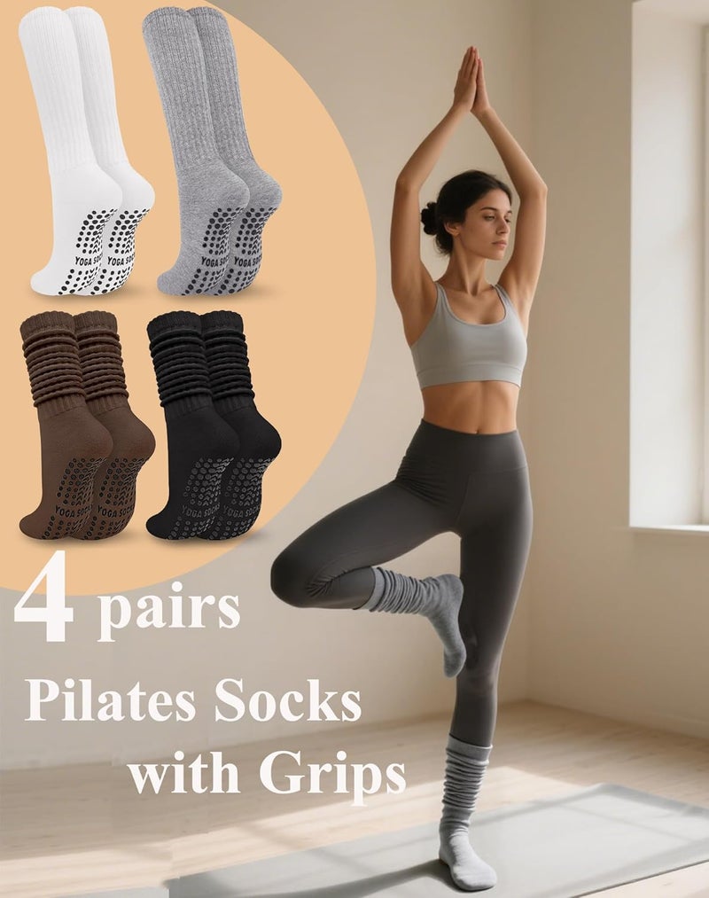 Darller Grip Pilates Socks for Women, Non Slip Yoga Slouch Scrunch Socks with Grips for Barre Ballet Workout Hospital - Image 5